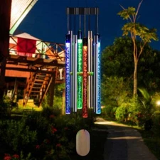 Solar Wind Chimes Color Changing LED Lights Tone Resonant Bell Tubes Decor Iron