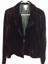 Chico's Velvet Black Jacket Blazer Shoulder Pads Textured Lined Size 2 Large