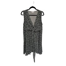 L Love Dress Faux Tie Front Gray Black Leopard Print Womans Size M