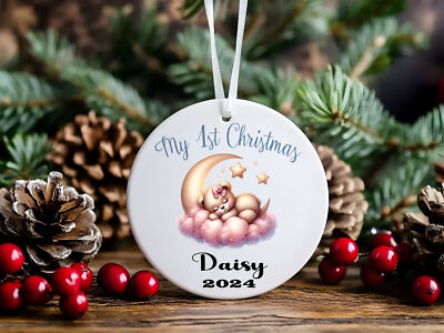 Baby First Christmas Sleeping Rosa Teddybär Baumschmuck Acryl Buable Ornament