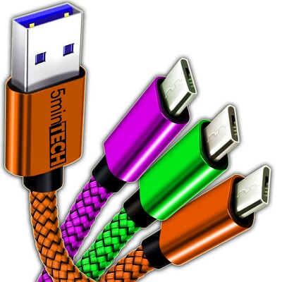3 PACK - Micro USB Nylon Braided Data, Sync, Charger, & Charging Cable Cord