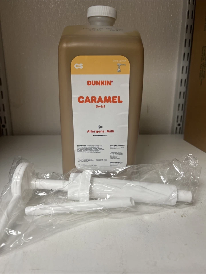 DUNKIN' DONUTS Dunkin Donuts Carmel Swirl Syrup Dunkin’ With New Pump 64 Oz Jug Bottle
