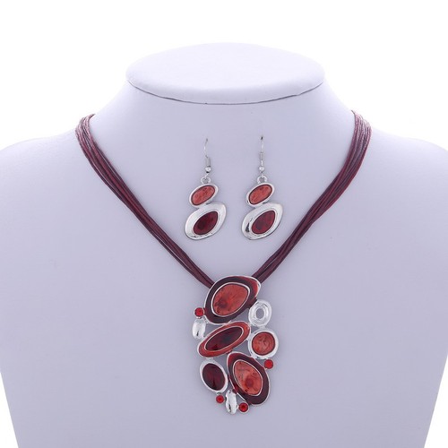 Catena in corda moda donna con ciondolo in lega collana e orecchini set gioielli - Foto 15 di 34