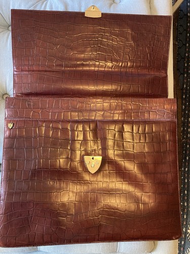 Aspinal of London Tan Mock Croc Attaché Case With Shoulder Strap - Picture 5 of 7