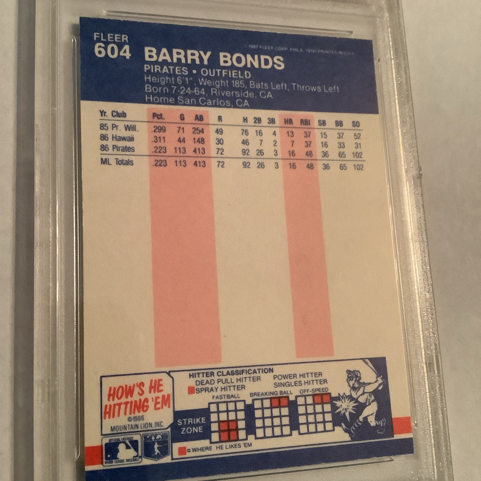 1987 Fleer Glossy Barry Bonds Rookie Card PSA 8~All Time HR leader view 7