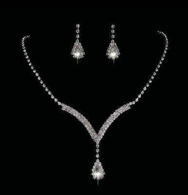 Silber Anhänger Halskette & Ohrring Strass Set Braut Party Damen Geschenk