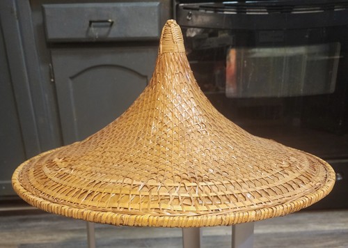 Vintage Wicker Asian Bamboo Conical Rickshaw Coolie 19" Hat Rice Paddy