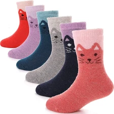 Kids Merino Wool Hiking Socks - 6 Pairs, Thick Thermal Crew