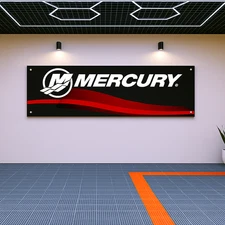 Mercury Racing Flag Banner 71x24" – Marine Garage Decor, Gift for Boat Fans