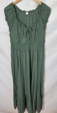 Old Navy Smocked Dobby Midi Dress L Cottagecore Prairie Womens Moss Long