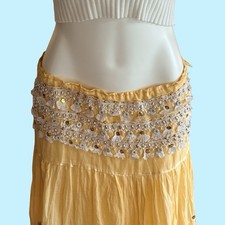 Y2K Boho Gauze Embellished Semi Lined Maxi Skirt Tie Waist Fits Sz S-XL