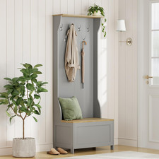 Coat Stand Shoe Storage Bench Hall Tree with Hooks Freestanding Grey Unit Wooden