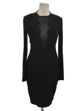 French Connection Women's Bodycon Mini Dress Size 8 Black Velvet Lace Zip New