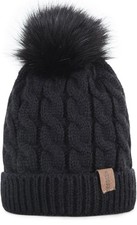 Kids Winter Beanie Hat Knitted With Pom Pom Black Warm Soft Size 3-5 Year Old