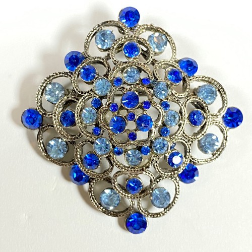 WEISS Vintage Silver Tone Pin Brooch Blue Stones - Picture 9 of 9
