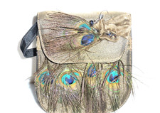 Hand Made Vintage Purse CUSTOM MADE PEACOCK FEATHERS Woman's PURSE Handbag