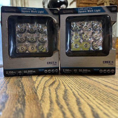 (2) Traveller 2200 Lumen 5  Sq. Work Lights Cree LEDs 2190 Ft Beam 45 Wt 50k Hr