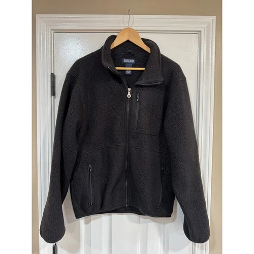 Lands End Mens Vintage Sherpa Fleece Jacket Full Zip Black Made in USA Medium - product listing photo