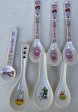Lot of 7 Japanese Style Melamine Children's Spoons Hello Kitty Miffy Winnie Pooh