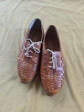 1970s Cherokee Leather Shoes - Size 10 m Vintage Brown Weaved Leather