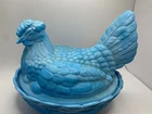 Rare Vintage Westmoreland Hen on Nest Blue Milk Glass Covered Dish EX