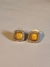 Gold Tone Rhinestone Glitter Stud Earrings Small Sparkle Fancy Push Back