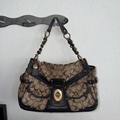 RARE Coach Vtg Legacy Leigh Y2K Signature Khaki Black Hobo Bag Satchel 11141 WOW