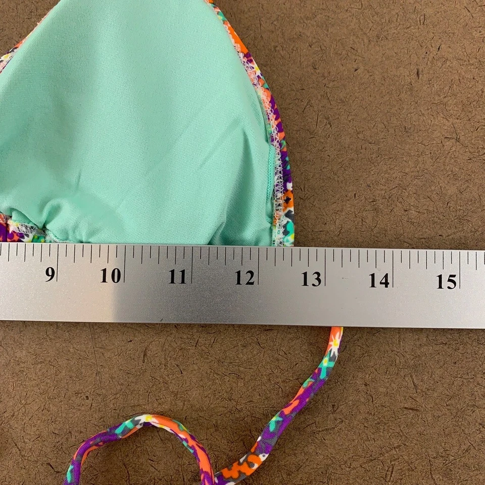 Top de natación de bikini con pasadas para mujer naranja púrpura floral elástico halter M nuevo Foto 3 de 4