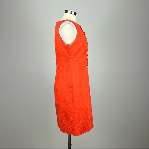 Taylor Womens Orange Sleeveless Dress Cotton Ruffle Front Gold Buttons size 12 - Picture 4 of 10