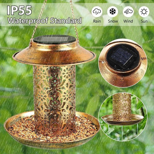 Solar Bird Feeder for Outdoors Hanging Metal Wild Bird Feeder Garden Lantern - Picture 6 of 11