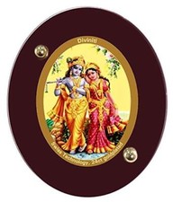 Voiture Tableau Cadre MDF Radha Krishna pour 6.5 CM X 5.5 Plaqué Or Feuille