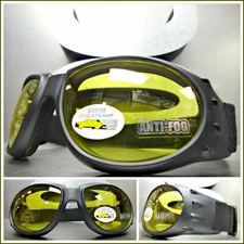 Men PADDED MOTORCYCLE Day Night RIDING GOGGLES With Strap Yellow Anti Fog Lens