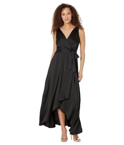 DKNY Sleeveless Double V Faux Wrap Gown Color Black size 6 - Picture 1 of 1