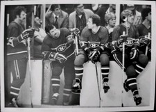 LARRY ROBINSON NHL HOCKEY PHOTO SERGE SAVARD BOB GAINEY ROD LANGWAY AHL WHA OHA