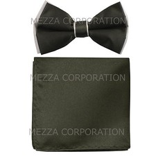 New Men's Pre-tied Bowtie And Charcoal Hankie Set Two Tone Formal Party Gray