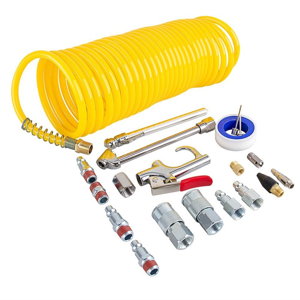 20Pc Air Compressor Accessory NPT Air Tool Kit 25FT Recoil Hose Gun