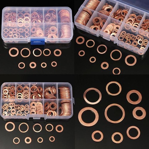 200Pcs Copper Washer Gasket Nut and Bolt Set Flat Ring Seal Assortment Kit - Picture 3 of 6