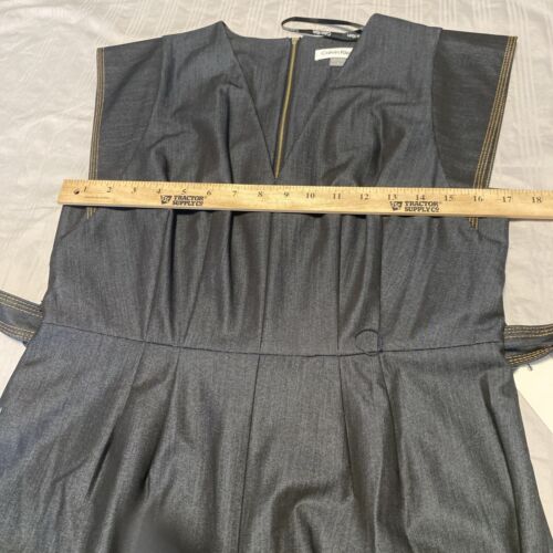 CALVIN KLEIN Womens 8 Cap Flutter Sleeve Belt Jumpsuit Business Casual Chambray - Picture 16 of 21