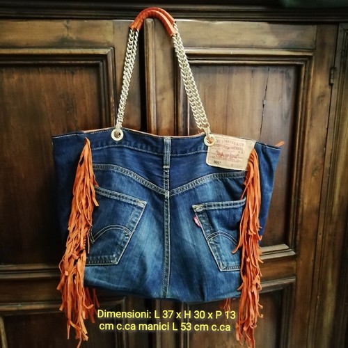 Borsa in jeans denim e vera pelle Genuine Leather Made in Italy 🇮🇹 Nuova  | eBay