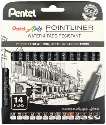PentelArts Permanent Fineliner Pointliner 14er Set