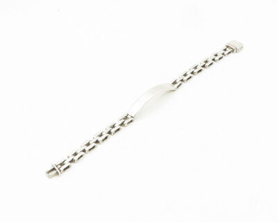 MEXICO 925 Silver Vintage Shiny Curved Bar Hinge Link Chain