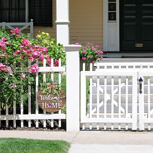 Interchangeable Seasonal Welcome Sign Front Door Decoration, Rustic round Wood W - Picture 5 of 8