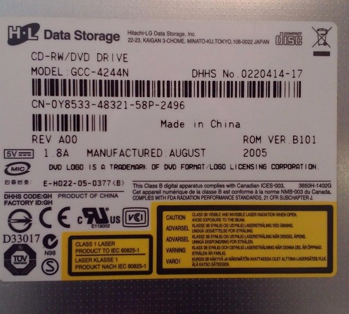 DELL 0Y8533 Y8533 HL Data Storage CD-RW DVD Drive GCC-4244N DHHS 0220414-17 - Picture 3 of 3