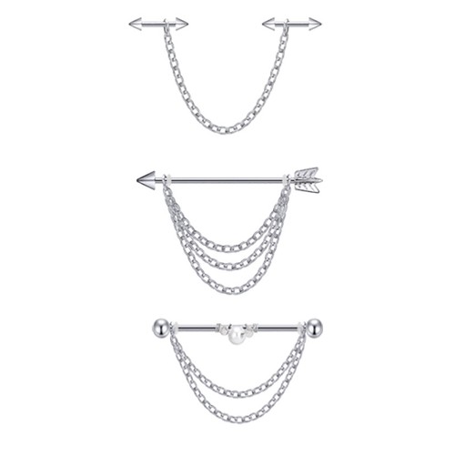 1-16pcs Industrial Barbell Stainless Steel Chain CZ Gems Cartilage Body Piercing - Picture 7 of 13