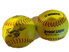 Dudley Thunder & Worth  12” Fastpitch Softballs Lot Of 2 Yellow Preowned