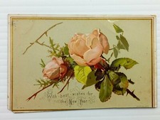 Vintage Card 1910's With Best Wishes for the New Year Rose Flowers