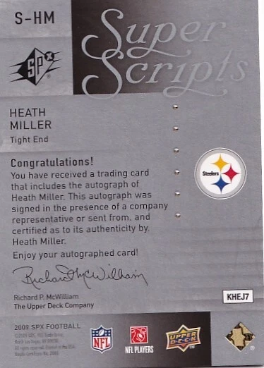 2009 SPx Super Scripts Autographs #SHM Heath Miller - Image 2 of 2