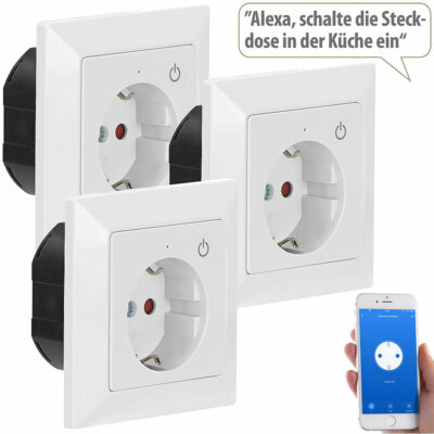 WLAN-Unterputz-Steckdose mit App, für Siri, Alexa & GA, 3er Pack