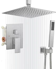 Brushed Nickel Shower Faucet Set 8-inch Rainfall Head Combo Kit with Mixer Valve