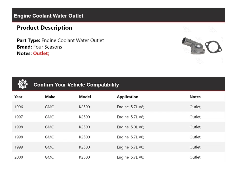 Salida de agua refrigerante motor GMC K2500 1996-2000 4 estaciones 1997 1998 1999 Foto 2 de 4